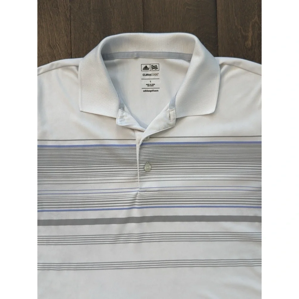 Adidas Golf Polo Climacool Shirt Men Sz S White Striped Performance Short Sleeve